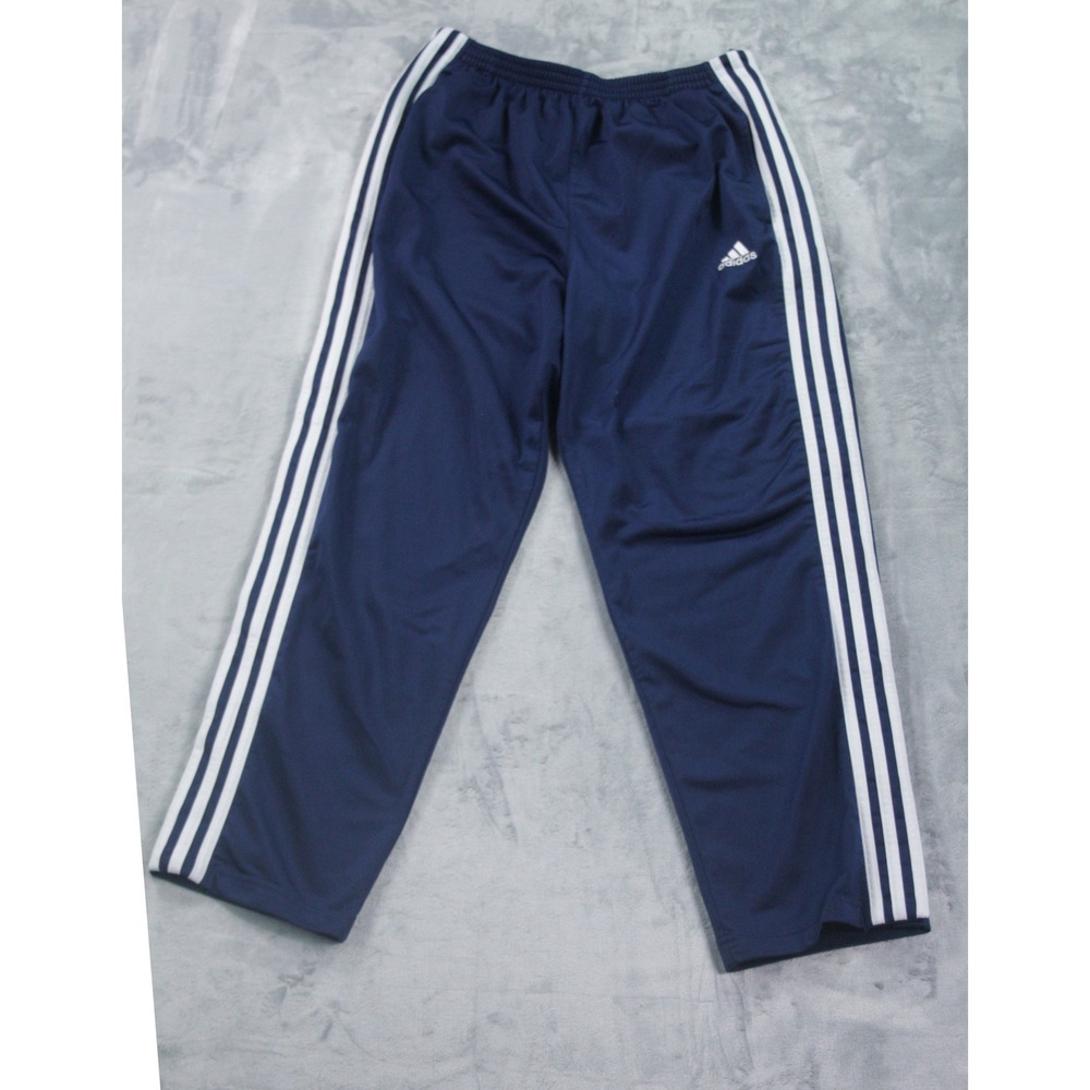 Adidas Mens Navy Blue 3 Stripe Snap Button Track Pants AUZ001 Size S